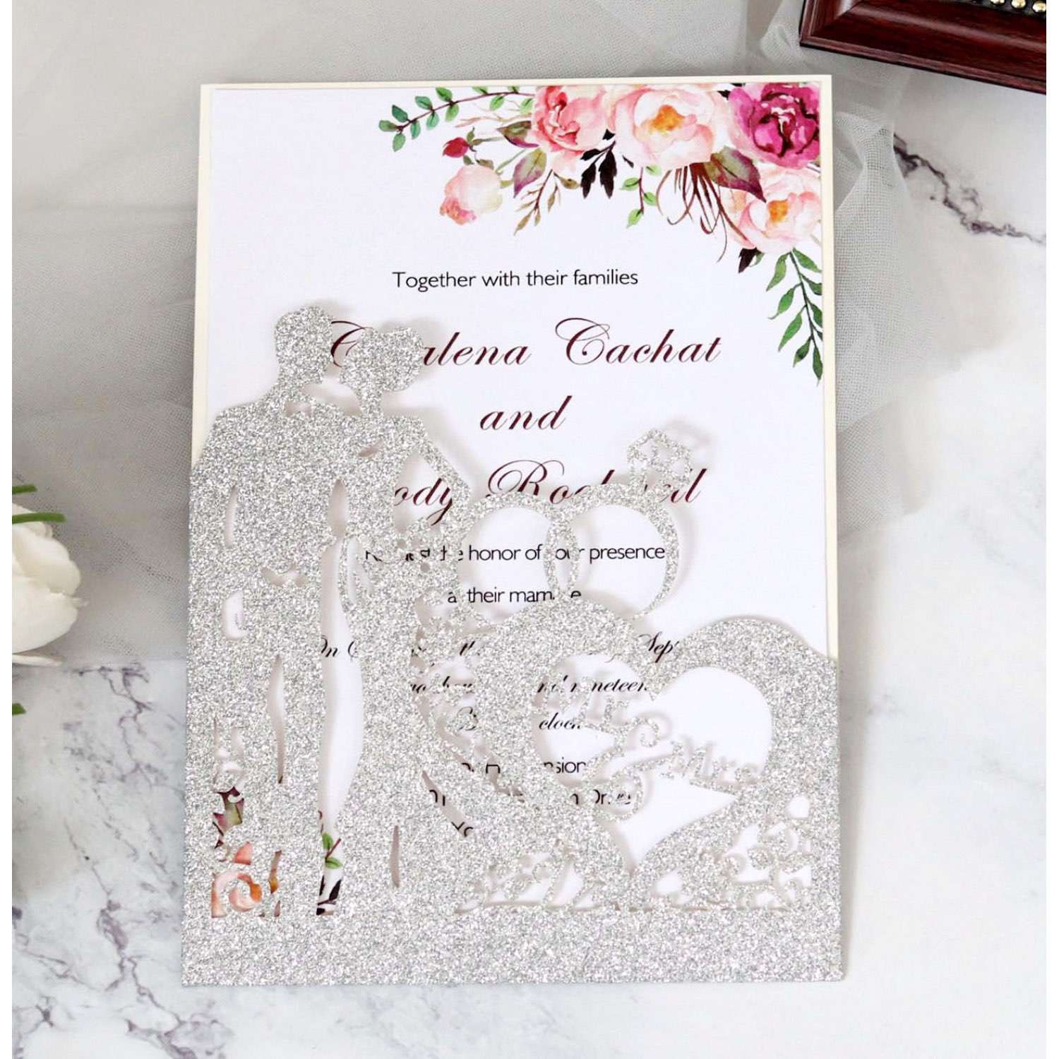 Wholesale Glitter Paper Invitation Card Heart-shaped Card